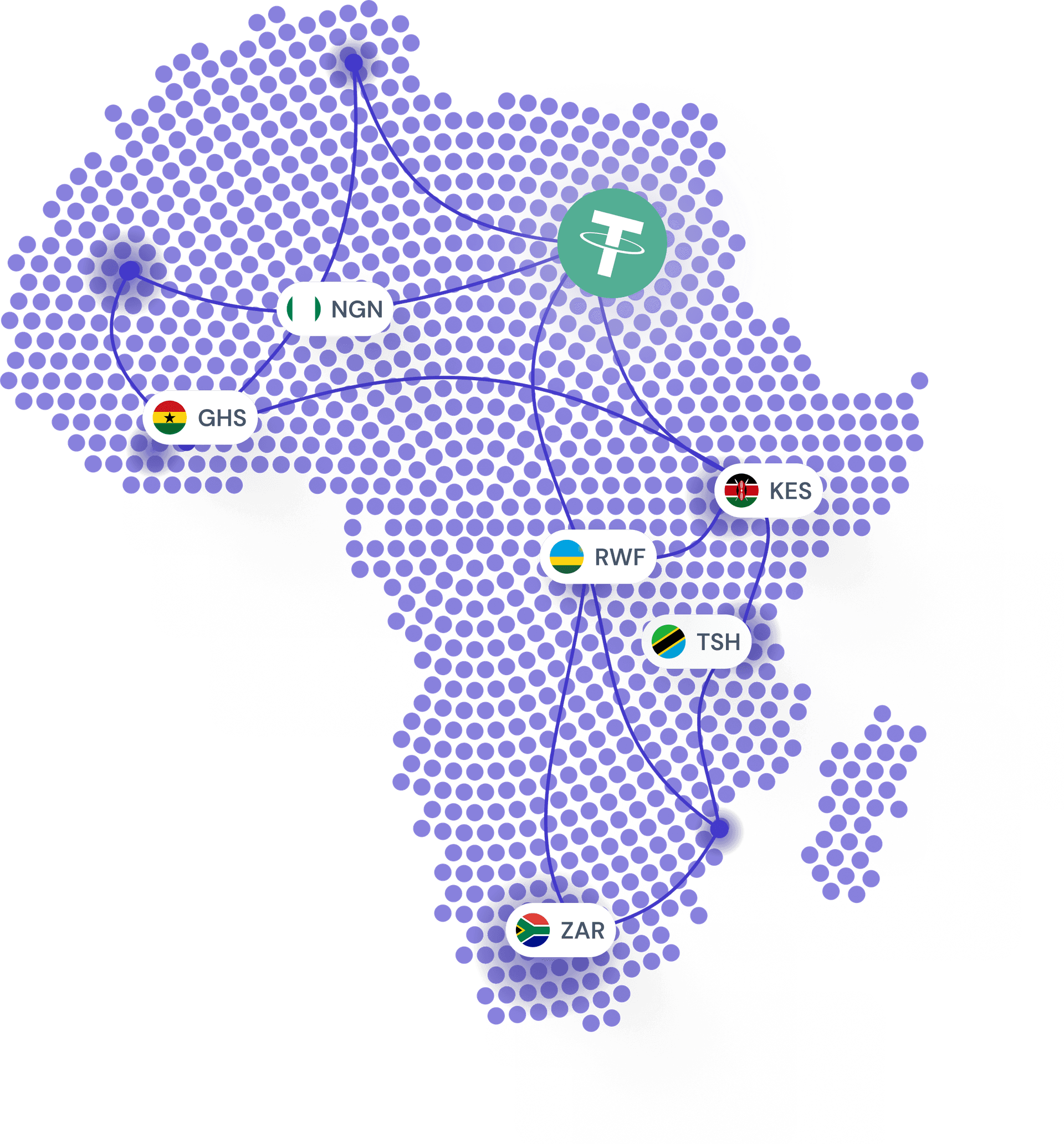 Africa map showing stablecoin payment coverage across multiple countries